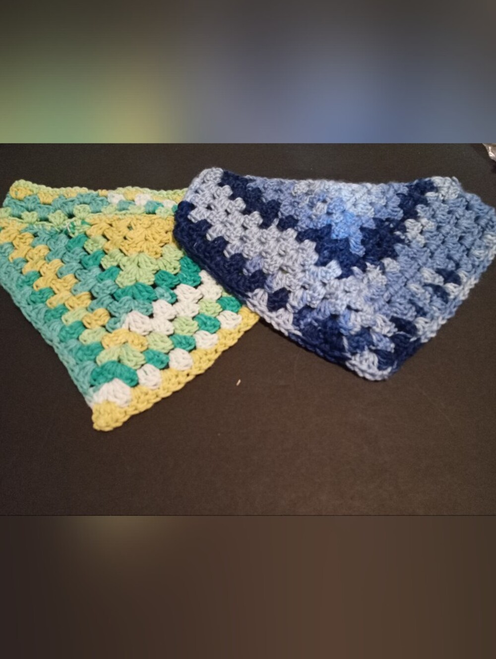 Handmade Crocheted Triangle Pet Scarves - Blue & Pastel Mix For Larger Pets